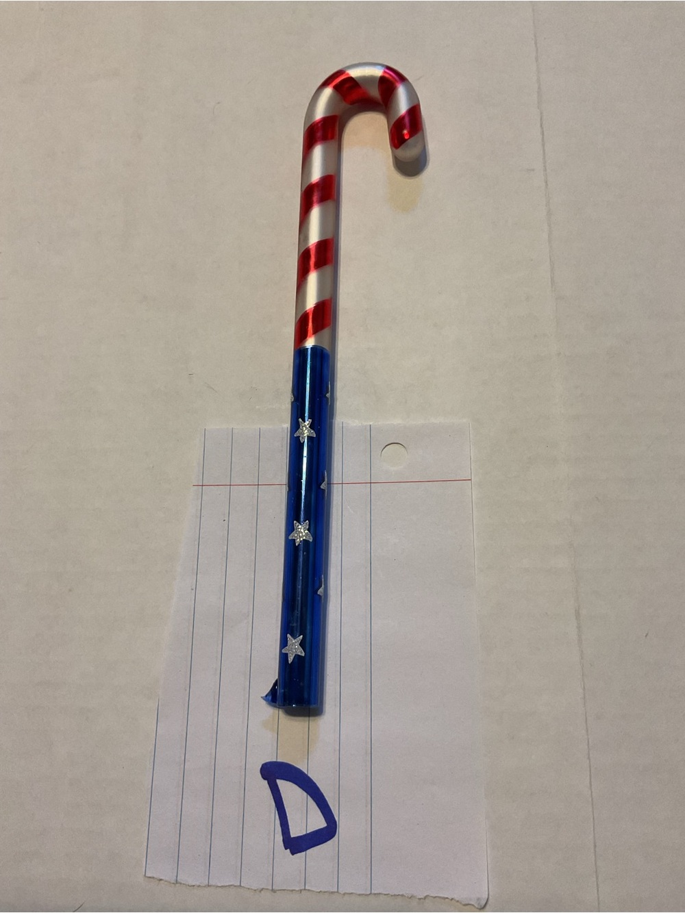 Patriotic Candy Cane ornament - Blue and Red vintage glass 8 inch ornament